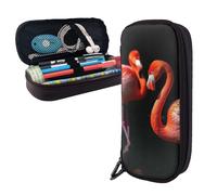Dwrepo Trousse à crayons en cuir avec fermeture éclair - Flamants roses sur fond noir - Jolie trousse à crayons pour homme et femme - Noir - Taille unique - L, Noir , Taille unique, Taille L