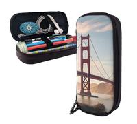 Dwrepo Trousse à crayons en cuir avec fermeture éclair - Golden Gate Bridge - Jolie trousse à crayons pour homme et femme - Noir - Taille unique - L, Noir , Taille unique, Taille L