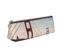 Dwrepo Trousse à crayons en cuir avec fermeture éclair Golden Gate Bridge - Jolie trousse à crayons pour homme et femme - Trousse de maquillage de voyage, pochette pour pièces de monnaie pour le