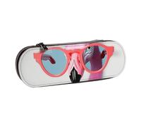 Dwrepo Trousse à crayons en cuir avec fermeture éclair « Hello Glasses Flamingo » - Jolie trousse à crayons pour homme et femme - Trousse de maquillage de voyage pour le travail, le bureau, noir