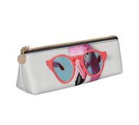Dwrepo Trousse à crayons en cuir avec fermeture éclair « Hello Glasses Flamingo » - Jolie trousse à crayons pour homme et femme - Trousse de maquillage de voyage - Pochette pour pièces de monnaie pour