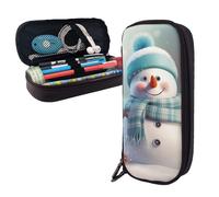 Dwrepo Trousse à crayons en cuir avec fermeture éclair - Joli bonhomme de neige - Trousse à crayons mignonne pour homme et femme - Noir - Taille unique - L, Noir , Taille unique, Taille L