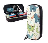 Dwrepo Trousse à crayons en cuir avec fermeture éclair - Joli dinosaure - Trousse à crayons mignonne pour homme et femme - Noir - Taille unique - L, Noir , Taille unique, Taille L