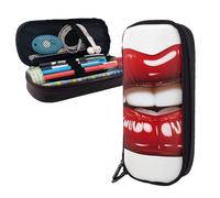 Dwrepo Trousse à crayons en cuir avec fermeture éclair - Joli graphique - Lèvres rouges - Trousse à crayons mignonne pour homme et femme - Noir - Taille unique - L, Noir , Taille unique, Taille L