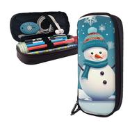 Dwrepo Trousse à crayons en cuir avec fermeture éclair - Joli motif de Noël - Motif bonhomme de neige - Flocon de neige - Jolie trousse à crayons pour homme et femme - Noir - Taille unique - L, Noir ,