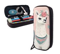 Dwrepo Trousse à crayons en cuir avec fermeture éclair - Joli motif lama dessiné à la main - Trousse à crayons mignonne pour homme et femme - Noir - Taille unique - L, Noir , Taille unique, Taille L