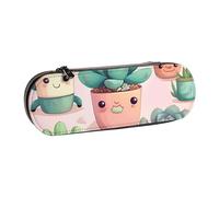 Dwrepo Trousse à crayons en cuir avec fermeture éclair - Jolies plantes succulentes - Jolie trousse à crayons pour homme et femme - Trousse de maquillage de voyage pour le travail, le bureau, noir