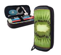 Dwrepo Trousse à crayons en cuir avec fermeture éclair Kiwi Slice Trousse à crayons mignonne pour hommes et femmes, noir, taille unique, L, Noir , Taille unique, Taille L