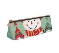 Dwrepo Trousse à crayons en cuir avec fermeture éclair « Merry Christmas » - Joli bonhomme de neige - Trousse à crayons pour homme et femme - Trousse de maquillage de voyage pour le bureau, blanc,