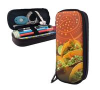 Dwrepo Trousse à crayons en cuir avec fermeture éclair - Motif alimentaire - Trousse à crayons mignonne pour homme et femme - Noir - Taille unique - L, Noir , Taille unique, Taille L