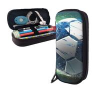 Dwrepo Trousse à crayons en cuir avec fermeture éclair - Motif ballon de football - Jolie trousse de maquillage pour homme et femme - Noir - Taille unique - L, Noir , Taille unique, Taille L