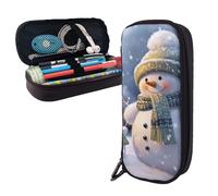 Dwrepo Trousse à crayons en cuir avec fermeture éclair - Motif bonhomme de neige - Jolie trousse à crayons pour homme et femme - Noir - Taille unique - L, Noir , Taille unique, Taille L