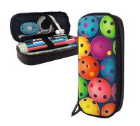 Dwrepo Trousse à crayons en cuir avec fermeture éclair - Motif boules de couleurs - Jolie trousse de maquillage pour homme et femme - Noir - Taille unique - L, Noir , Taille unique, Taille L