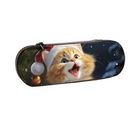 Dwrepo Trousse à crayons en cuir avec fermeture éclair - Motif chat mignon chantant des chants de Noël - Trousse à crayons mignonne pour homme et femme - Trousse de maquillage de voyage - Pochette