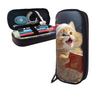 Dwrepo Trousse à crayons en cuir avec fermeture éclair - Motif chat mignon - Chants de Noël - Trousse à crayons mignonne pour homme et femme - Noir - Taille unique - L, Noir , Taille unique, Taille L
