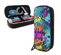 Dwrepo Trousse à crayons en cuir avec fermeture éclair - Motif coloré - Trousse à crayons mignonne pour homme et femme - Noir - Taille unique - L, Noir , Taille unique, Taille L