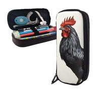 Dwrepo Trousse à crayons en cuir avec fermeture éclair - Motif coq noir - Jolie trousse de maquillage pour homme et femme - Taille unique, Noir , Taille unique, Taille L