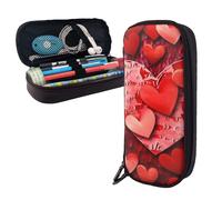 Dwrepo Trousse à crayons en cuir avec fermeture éclair - Motif cœurs rouges - Trousse à crayons mignonne pour homme et femme - Noir - Taille unique - L, Noir , Taille unique, Taille L