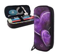 Dwrepo Trousse à crayons en cuir avec fermeture éclair - Motif cœurs violets - Jolie trousse de maquillage pour homme et femme - Noir - Taille unique - L, Noir , Taille unique, Taille L