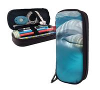 Dwrepo Trousse à crayons en cuir avec fermeture éclair motif dauphin avec un sourire, trousse à crayons mignonne pour hommes et femmes, noir, taille unique, L, Noir , Taille unique, Taille L