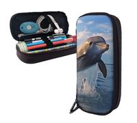 Dwrepo Trousse à crayons en cuir avec fermeture éclair - Motif dauphin mignon - Trousse de maquillage pour homme et femme - Noir - Taille unique - L, Noir , Taille unique, Taille L