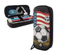 Dwrepo Trousse à crayons en cuir avec fermeture éclair - Motif drapeau américain - Pour homme et femme - Noir - Taille unique - L, Noir , Taille unique, Taille L