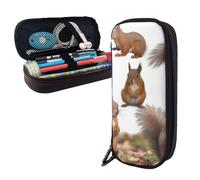 Dwrepo Trousse à crayons en cuir avec fermeture éclair - Motif écureuils mignons - Trousse à crayons mignonne pour homme et femme - Noir - Taille unique - L, Noir , Taille unique, Taille L