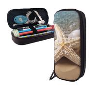Dwrepo Trousse à crayons en cuir avec fermeture éclair - Motif étoile de mer - Jolie trousse de maquillage pour homme et femme - Noir - Taille unique - L, Noir , Taille unique, Taille L