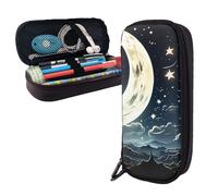 Dwrepo Trousse à crayons en cuir avec fermeture éclair - Motif étoiles - Jolie trousse à crayons pour homme et femme - Noir - Taille unique - L, Noir , Taille unique, Taille L