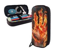 Dwrepo Trousse à crayons en cuir avec fermeture éclair - Motif flamme de feu - Jolie trousse de maquillage pour homme et femme - Noir - Taille unique - L, Noir , Taille unique, Taille L