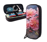Dwrepo Trousse à crayons en cuir avec fermeture éclair - Motif fleur de printemps - Jolie trousse de maquillage pour homme et femme - Noir - Taille unique - L, Noir , Taille unique, Taille L