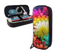 Dwrepo Trousse à crayons en cuir avec fermeture éclair - Motif fleurs colorées - Jolie trousse de maquillage pour homme et femme - Noir - Taille unique - L, Noir , Taille unique, Taille L