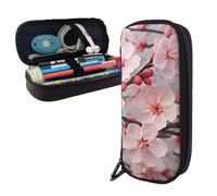 Dwrepo Trousse à crayons en cuir avec fermeture éclair - Motif fleurs de cerisier - Jolie trousse de maquillage pour homme et femme - Noir - Taille unique - L, Noir , Taille unique, Taille L