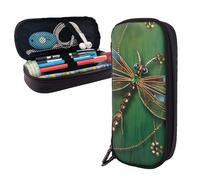 Dwrepo Trousse à crayons en cuir avec fermeture éclair - Motif libellule - Jolie trousse de maquillage pour homme et femme - Noir - Taille unique - L, Noir , Taille unique, Taille L