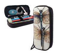 Dwrepo Trousse à crayons en cuir avec fermeture éclair - Motif libellule - Jolie trousse de maquillage pour homme et femme - Noir - Taille unique - L, Noir , Taille unique, Taille L