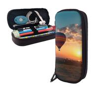 Dwrepo Trousse à crayons en cuir avec fermeture éclair - Motif montgolfière et coucher de soleil - Jolie trousse de maquillage pour homme et femme - Noir - Taille unique - L, Noir , Taille unique,