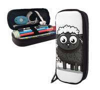 Dwrepo Trousse à crayons en cuir avec fermeture éclair - Motif mouton noir et blanc - Jolie trousse à crayons pour homme et femme - Noir - Taille unique - L, Noir , Taille unique, Taille L