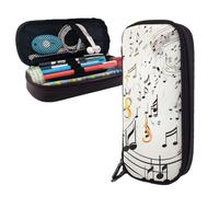 Dwrepo Trousse à crayons en cuir avec fermeture éclair - Motif notes de musique - Jolie trousse à crayons pour homme et femme - Noir - Taille unique - L, Noir , Taille unique, Taille L