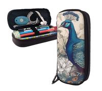 Dwrepo Trousse à crayons en cuir avec fermeture éclair - Motif paon floral - Jolie trousse de maquillage pour homme et femme - Noir - Taille unique - L, Noir , Taille unique, Taille L