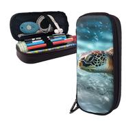 Dwrepo Trousse à crayons en cuir avec fermeture éclair - Motif tortue de mer - Jolie trousse de maquillage pour homme et femme - Noir - Taille unique - L, Noir , Taille unique, Taille L