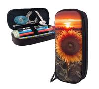 Dwrepo Trousse à crayons en cuir avec fermeture éclair - Motif tournesol - Jolie trousse à crayons pour homme et femme - Noir - Taille unique - L, Noir , Taille unique, Taille L
