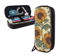 Dwrepo Trousse à crayons en cuir avec fermeture éclair - Motif tournesols romantiques - Jolie trousse de maquillage pour homme et femme - Noir - Taille unique - L, Noir , Taille unique, Taille L