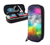 Dwrepo Trousse à crayons en cuir avec fermeture éclair - Nuage coloré - Jolie trousse de maquillage pour homme et femme - Noir - Taille unique - L, Noir , Taille unique, Taille L