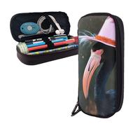 Dwrepo Trousse à crayons en cuir avec fermeture éclair pour Halloween, flamant rose, chapeau de sorcière, trousse à crayons mignonne pour hommes et femmes, noir, taille unique, L, Noir , Taille