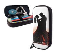 Dwrepo Trousse à crayons en cuir avec fermeture éclair pour salle de bal, danse, trousse à crayons mignonne pour homme et femme, noir, taille unique, L, Noir , Taille unique, Taille L