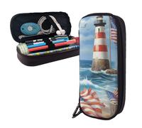 Dwrepo Trousse à crayons en cuir avec fermeture éclair Sea to Shining Sea to Shining Sea - Trousse à crayons patriotique mignonne pour hommes et femmes - Noir - Taille unique - L, Noir , Taille