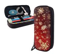 Dwrepo Trousse à crayons en cuir avec fermeture éclair sur fond rouge et neige dorée, trousse à crayons mignonne pour hommes et femmes, noir, taille unique, L, Noir , Taille unique, Taille L
