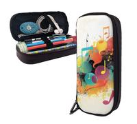 Dwrepo Trousse à crayons en cuir avec fermeture éclair sur le thème de la musique abstraite, trousse à crayons mignonne pour hommes et femmes, noir, taille unique, L, Noir , Taille unique, Taille L