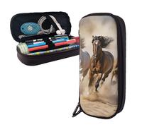 Dwrepo Trousse à crayons en cuir avec fermeture éclair - Trois chevaux qui courent - Trousse à crayons mignonne pour homme et femme - Noir - Taille unique - L, Noir , Taille unique, Taille L