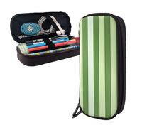 Dwrepo Trousse à crayons en cuir avec fermeture éclair - Trousse à crayons classique à rayures vertes - Jolie trousse à crayons pour homme et femme - Noir - Taille unique - L, Noir , Taille unique,